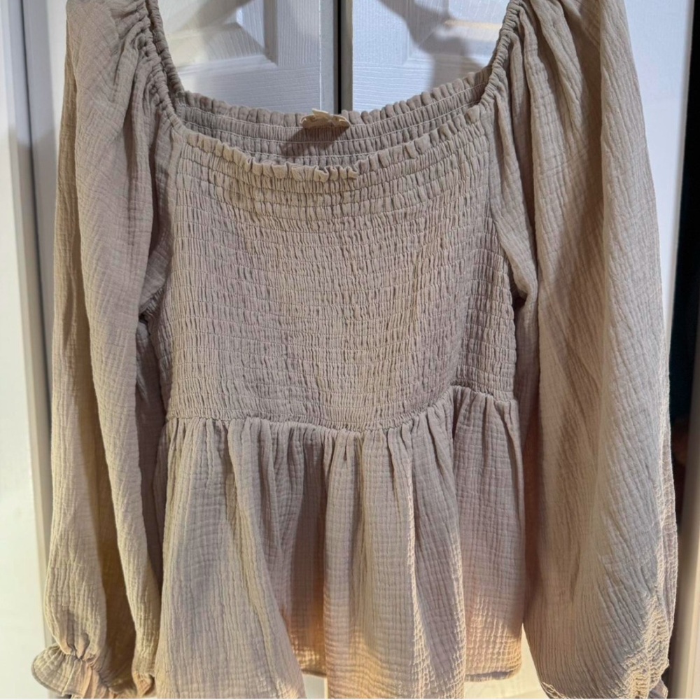 Beige Smocked Women's Top